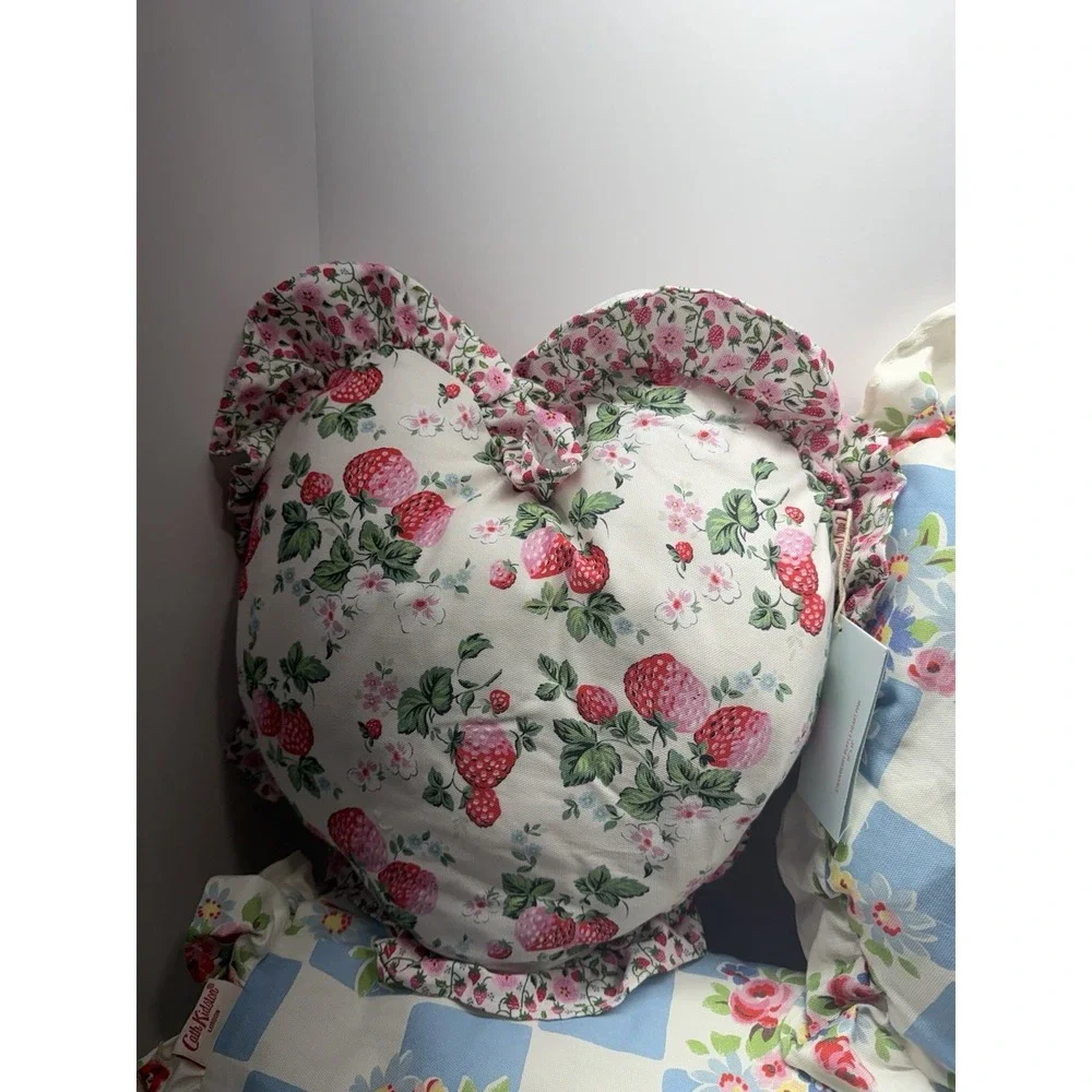Cath Kidston Of London Pillow Set of 3- Floral Blue Check Rose & Strawberry